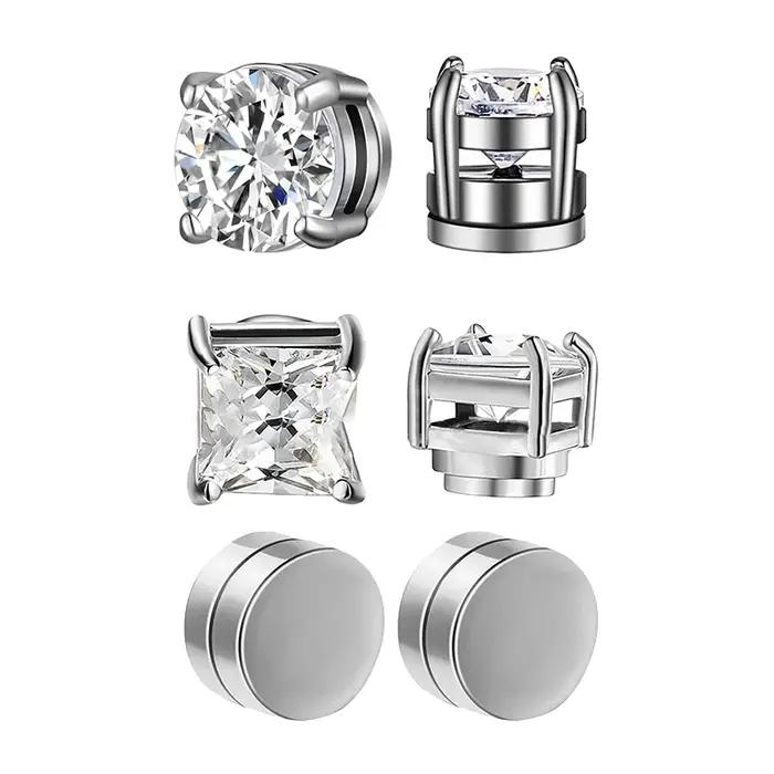 3 paires de boucles d'oreilles Punk rondes en Zircon