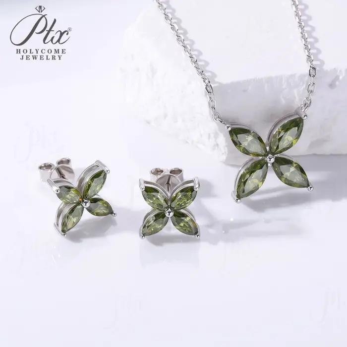 Collier et boucles d'oreilles trèfle à quatre feuilles en argent sterling 925 avec Moissanite taille Marquise pour femmes occasions spéciales