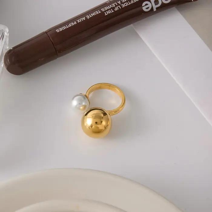 Yori mode Imitation perle métal PVD plaqué géométrique bague nouveautés haute qualité Texture bijoux 2025 cadeau