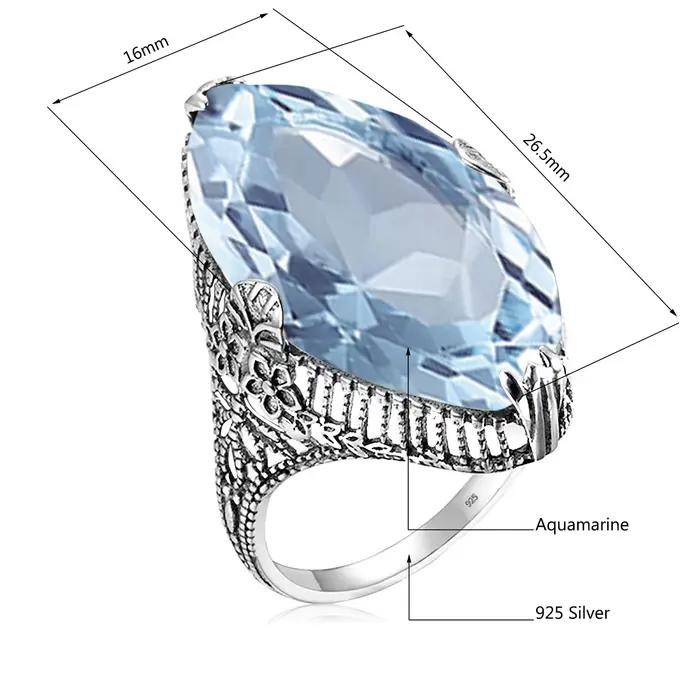Bague de cocktail royale vintage en argent sterling 925 véritable avec grande pierre ovale en aquamarine bleu ciel pour femme