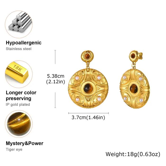 Boucles d'oreilles Vintage en pierre naturelle ornée pour femmes