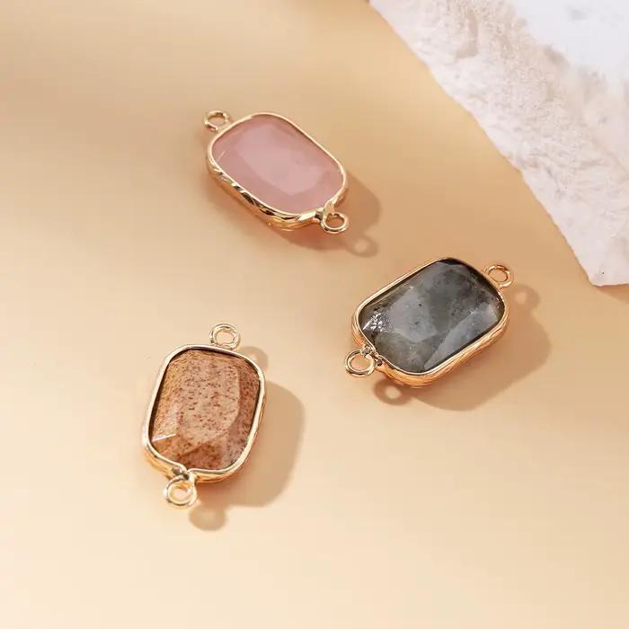 Pendentif carré en pierre naturelle obsidienne et quartz rose pour femmes occasions spéciales bijoux DIY colliers bracelets boucles doreilles cadeaux vacances