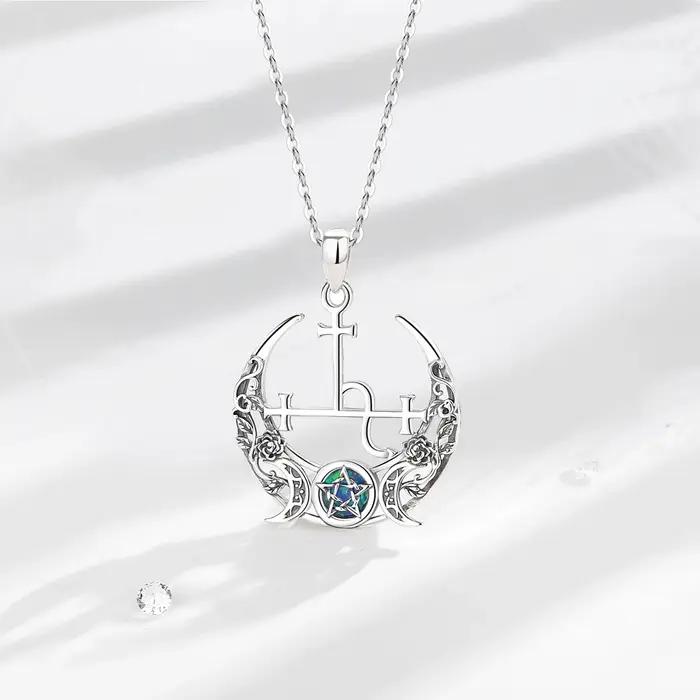 Collier en argent sterling 925 avec pendentif Lilith Moon opale pour femmes et hommes occasions spéciales déesse Lilith symbole puissance individuelle
