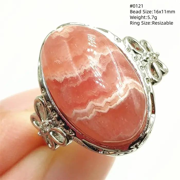 Bague réglable en rhodochrosite rose naturelle pour homme et femme