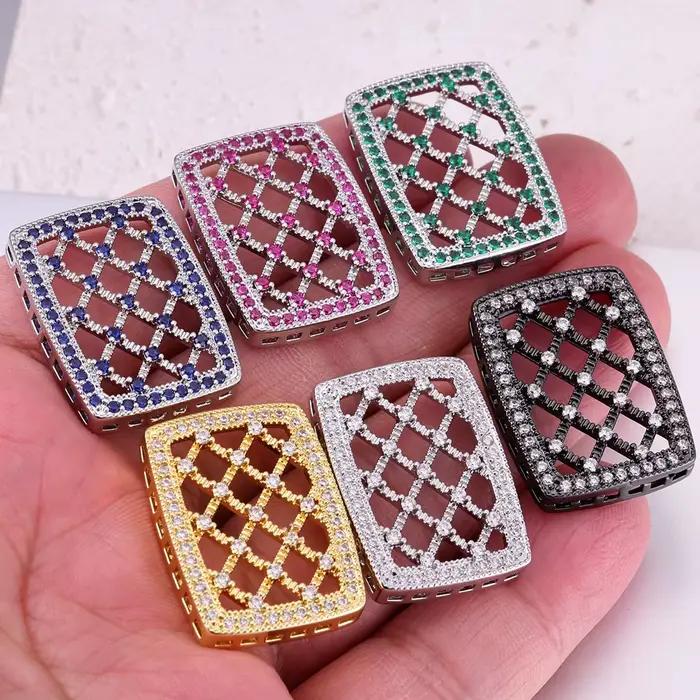 Connecteurs décoratifs carrés flottants plaqués or 18 carats avec pavé de zircons cubiques Juya pour la fabrication de bijoux de luxe DIY, perles et broderies