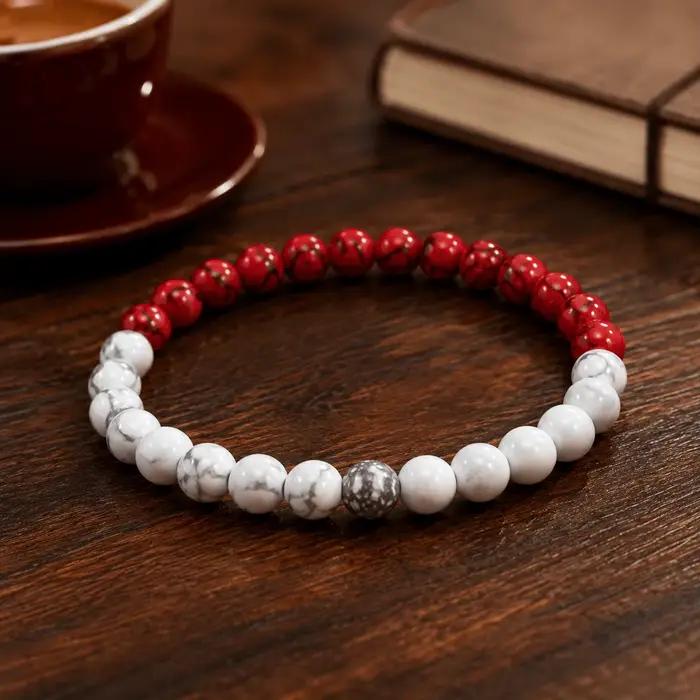Bracelet extensible perlé rouge et blanc Y2K moderne pour homme et femme polyvalent pour tous les jours et occasions spéciales