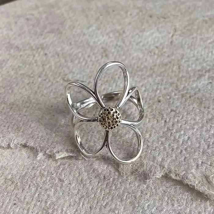 CALYMIX 925 bagues en argent Sterling pour femmes Couple minimaliste fait à la main Simple grande fleur bague fête bijoux cadeau prévenir l'allergie