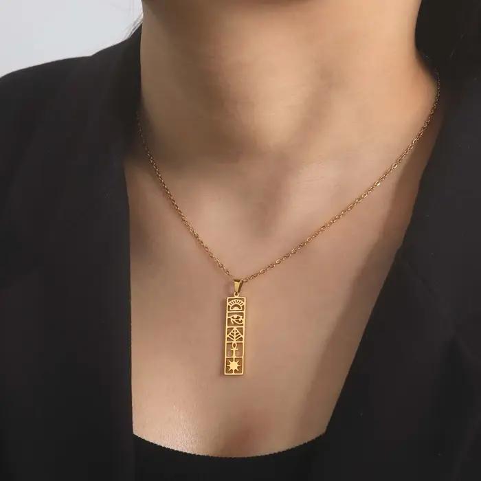 Skyrim-Collier Ankh égyptien Hiéroglyphes Acier inoxydable Oeil d'Horus Chaîne de cou Ancienne Egypte Bijoux Cartouche pour Femmes Hommes