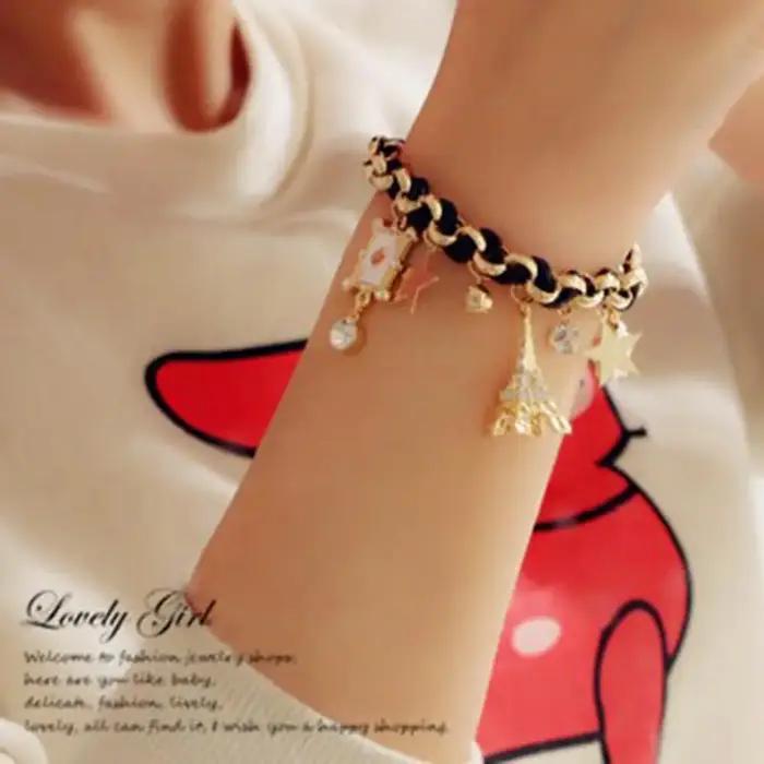 Nouvelle arrivée femmes fleurs Bracelet chaîne étoile coeur Paris tour Eiffel couronne Poker mignon