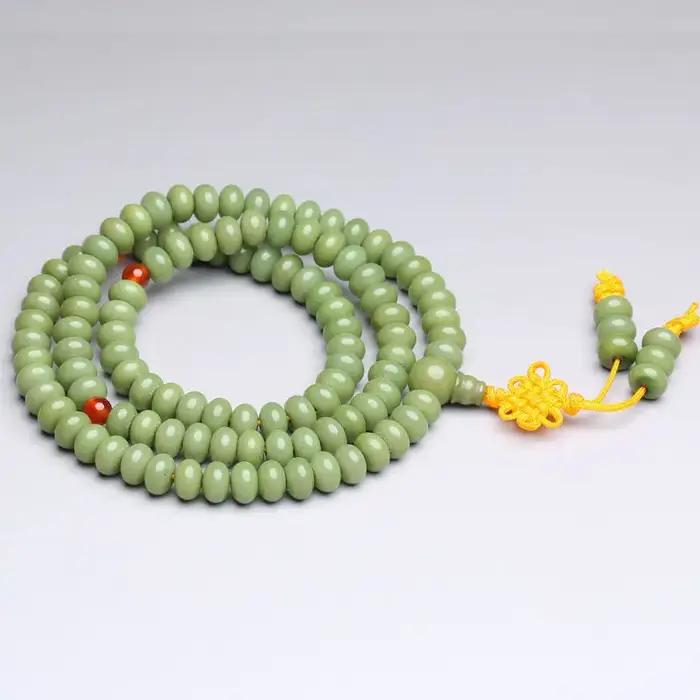 Bracelets de prière Buddist Bodhi avec perles vertes soignées, perles de palmier urgent, 8mm, 9mm, BRO685, 108
