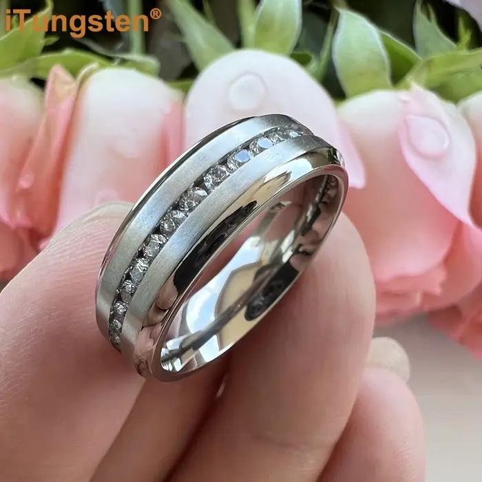 ITungsten 7mm titane brillant pour toujours bague pour femmes hommes bleu zircon cubique CZ incrustation mode éternité fiançailles alliance