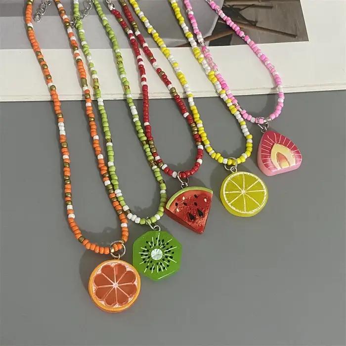 Collier Pendentif Fruits Variés Bohème Perles de Riz Cadeau pour Femme Filles Occasions Spéciales