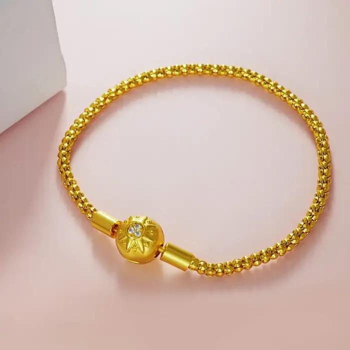 Nouveau Bracelet 925 argent doré soleil pop-corn