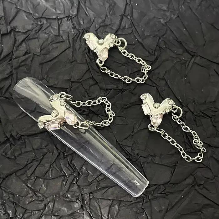 5 pièces Chic à la mode ss diamants pointillant coeur Design bijoux Chrome argent rose cristal chaînes pendentifs manucure ornements 404art