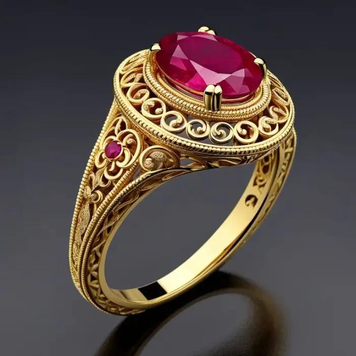 Bague vintage pour femme incrustée de CZ rouge