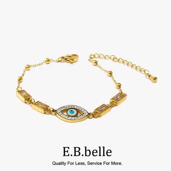 Bracelet Rectangulaire en Strass Blancs et Yeux Élégant à Offrir pour Femmes Occasions Spéciales Acier Inoxydable Plaqué Or 18K