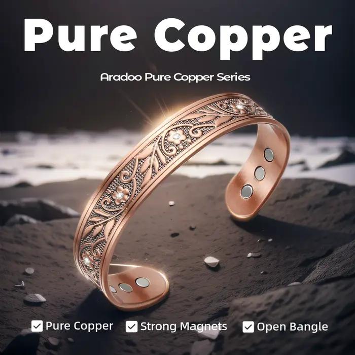 ARADOO Onyx oeil du diable Bracelet en cuivre pur aimant néodyme manchette ouverte 3500 Gauss bracelets de thérapie magnétique