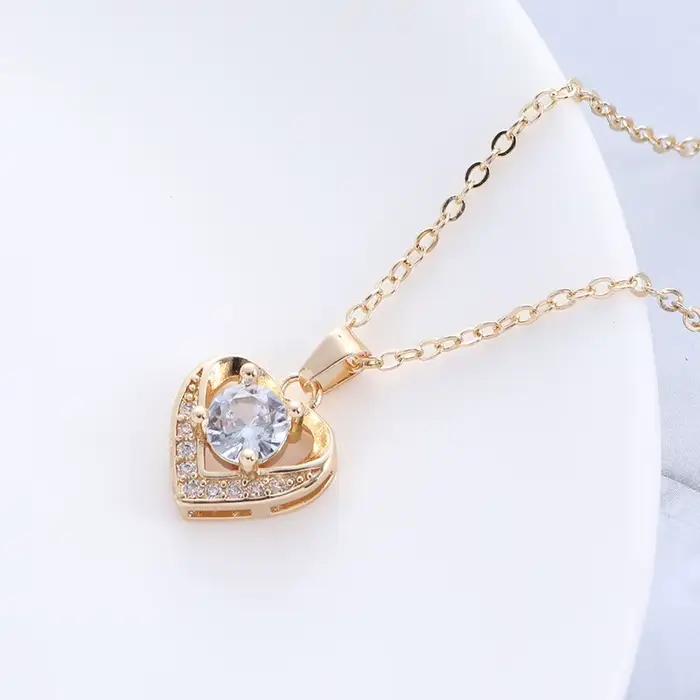 ENWinterR-Ensemble de bijoux délicats et brillants, pendentif coeur d'amour, collier JONecklace, boucles d'oreilles et bague, cadeaux de mariage doux