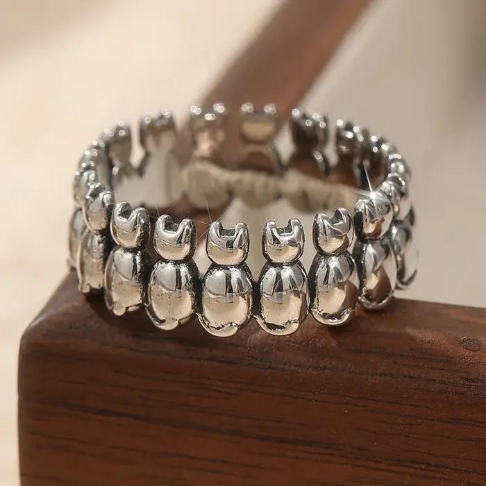 Anneau de chat oscillant sculpté artisanal en cuivre vintage anneau d'animal anneau passionné de chat pour occasions spéciales femmes hommes festival Saint Valentin