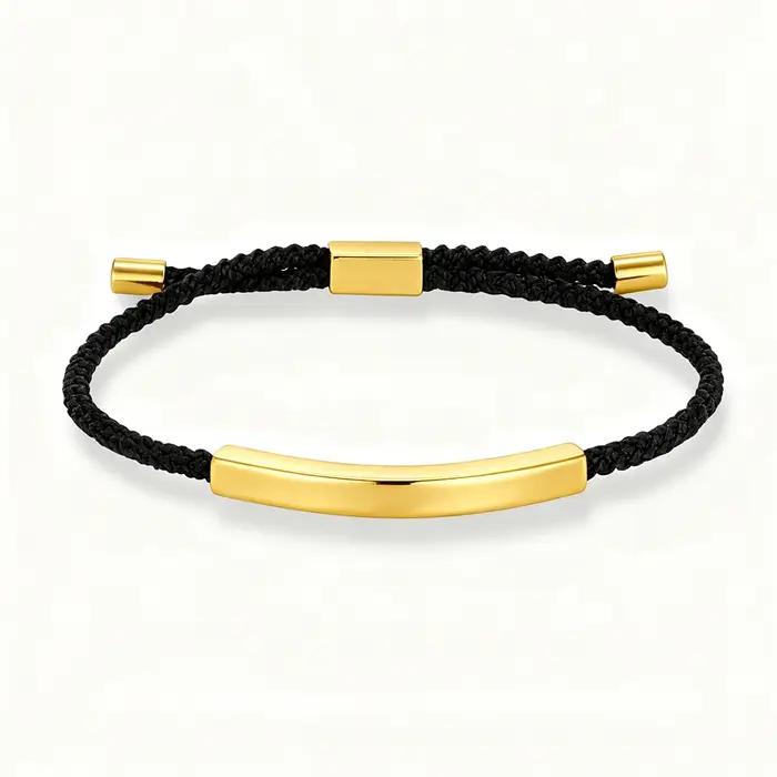 Bracelet avec Logo gravé personnalisé, numéro SOS, couleur or, en acier inoxydable, pour hommes et femmes, corde tressée réglable, bijoux