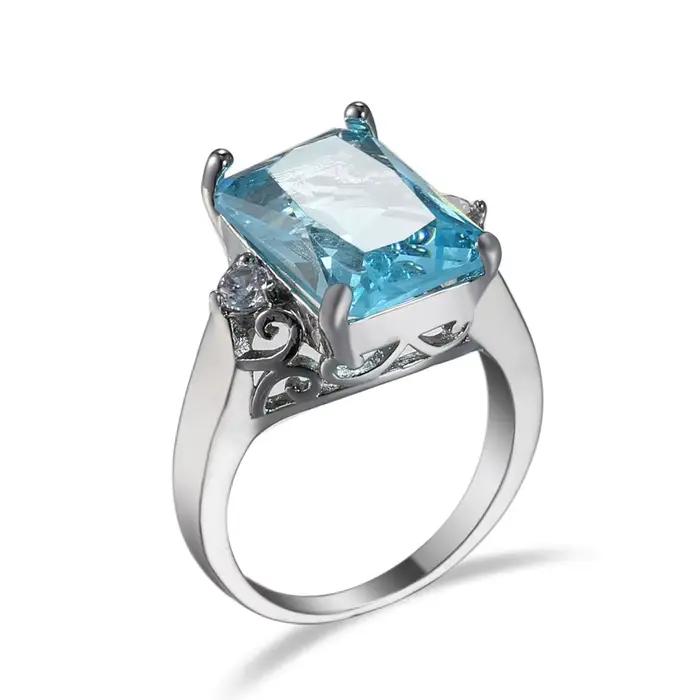 Véritables matiques en argent avec aigue-marine pour femme