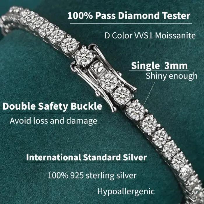 Bracelets tennis IOGOU en moissanite couleur D de 3 mm