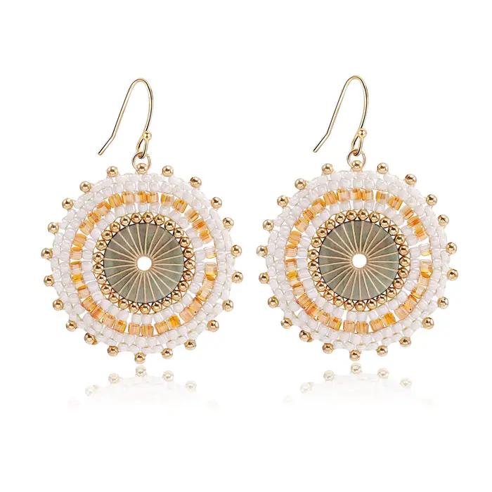 Boucles d'oreilles Boho en perles pour femmes, perles de rocaille en cristal, rondes faites à la main, bijoux Vintage, cadeau, accessoires de mode