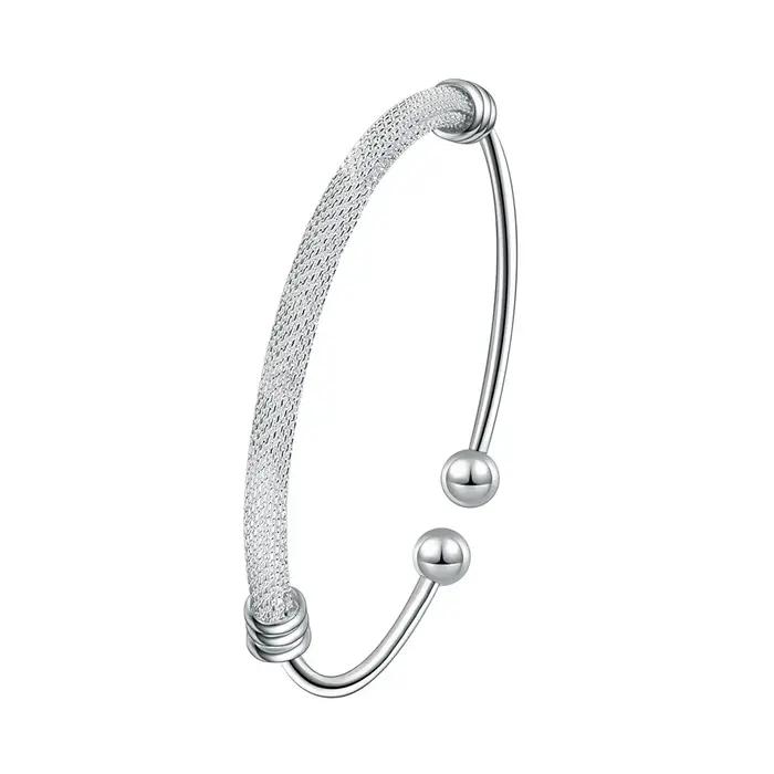 Bracelet ouvert en maille de tissage en argent regardé 925 pour femme