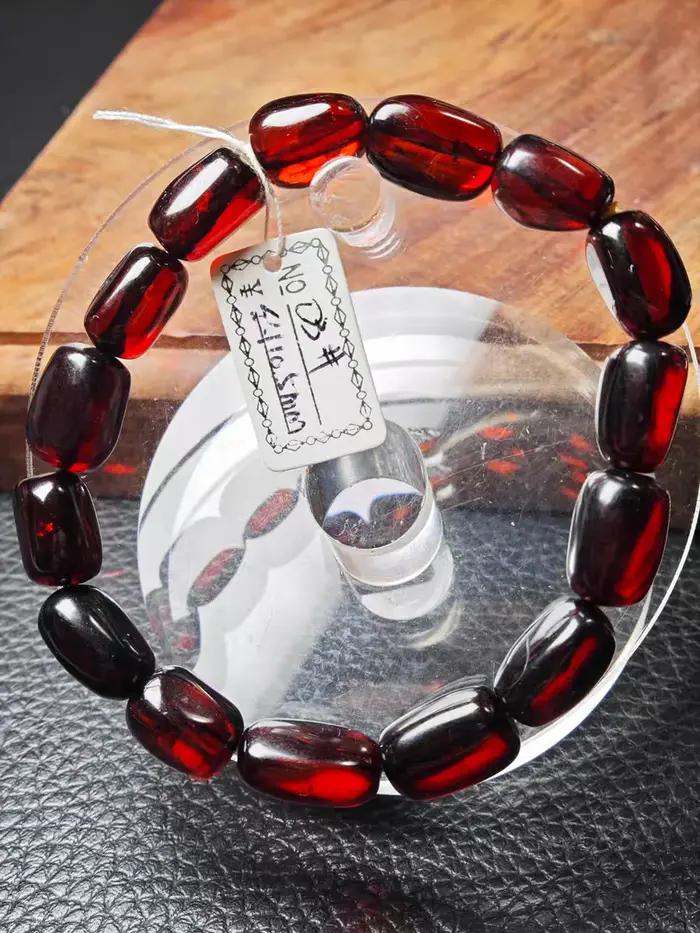 Bracelet de perles d'ambre rouge sang naturel pour femmes et hommes, Bracelet d'ambre extensible 10x