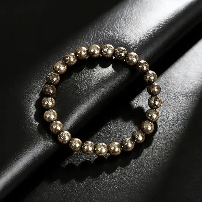 Bracelet en pierre de pyrite naturelle 6 8 10 mm amulette de protection et de prospérité bijou perlé pour homme femme occasions spéciales cadeau