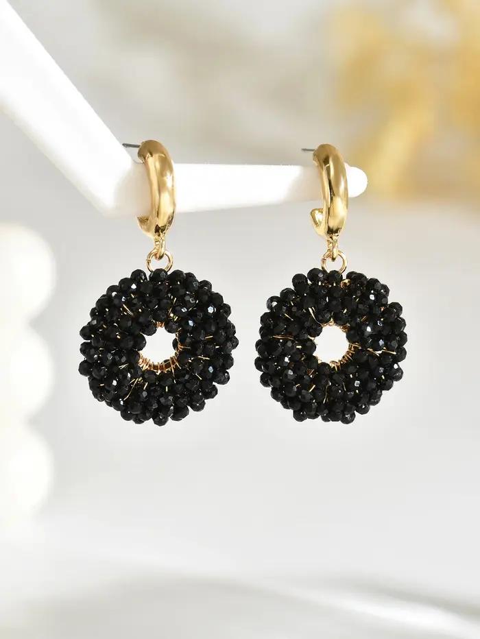 Boucles d'oreilles rondes pendantes en perles faites à la main de style bohème vintage minimaliste
