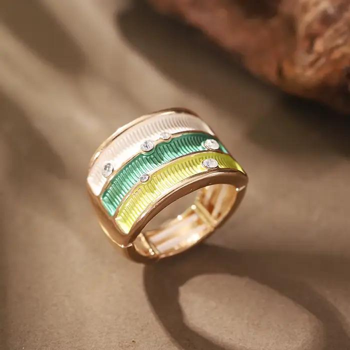Cring Coco-Bague géométrique en émail réglable pour femme, bijoux rétro simples, cadeau de Noël élég