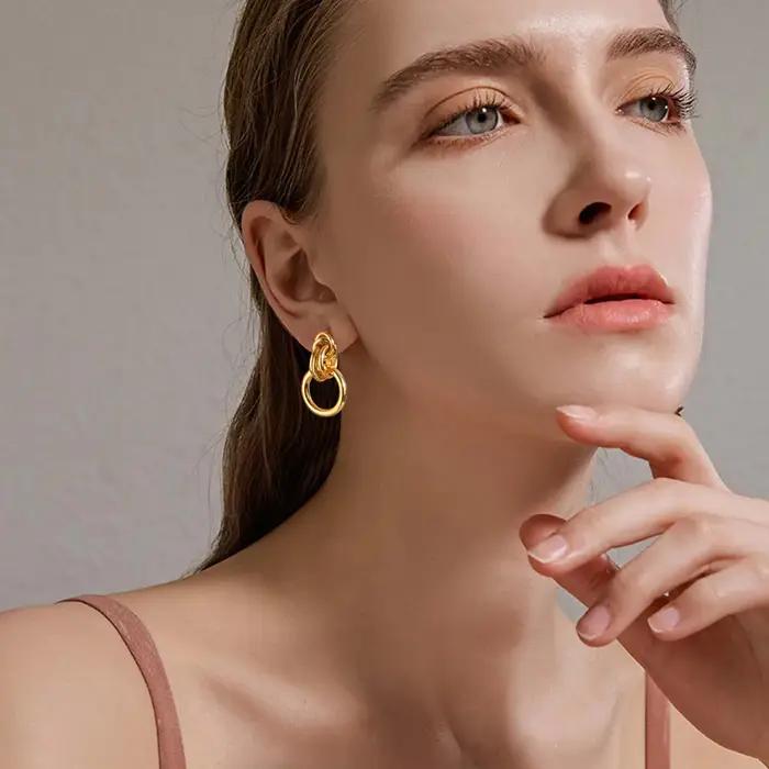 Boucle d'oreille circulaire en acier inoxydable pour femmes
