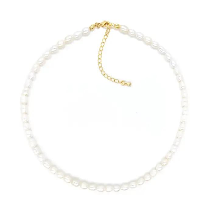 KKBEAD collier pendentif perle naturelle 18 K étanche plaqué or chaîne colliers ras du cou pour femmes cadeau bijoux