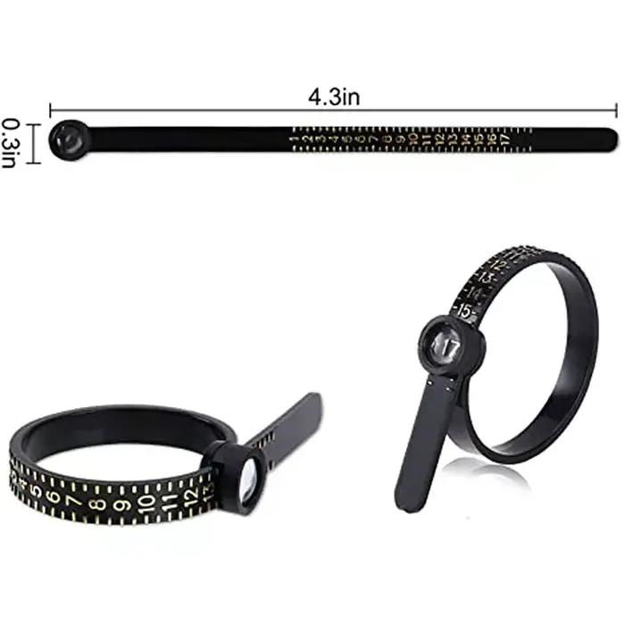 Outil de mesure de taille de bague UK/US/EU avec loupe