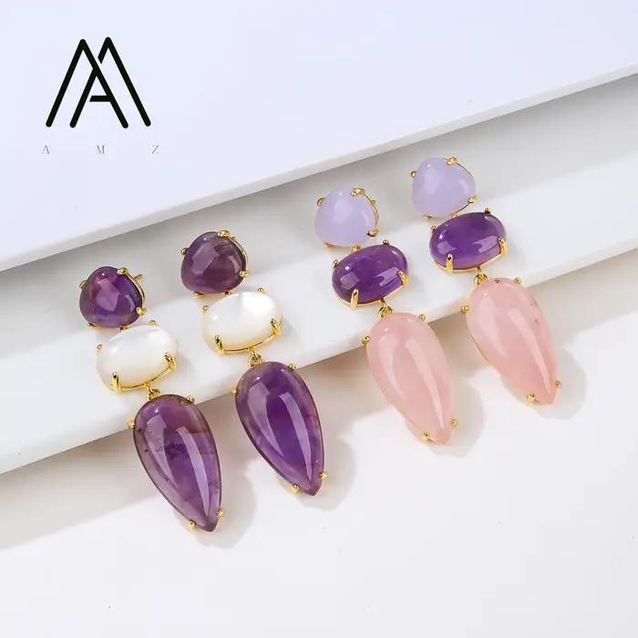 Boucles d'oreilles en Quartz Rose naturel pour femmes