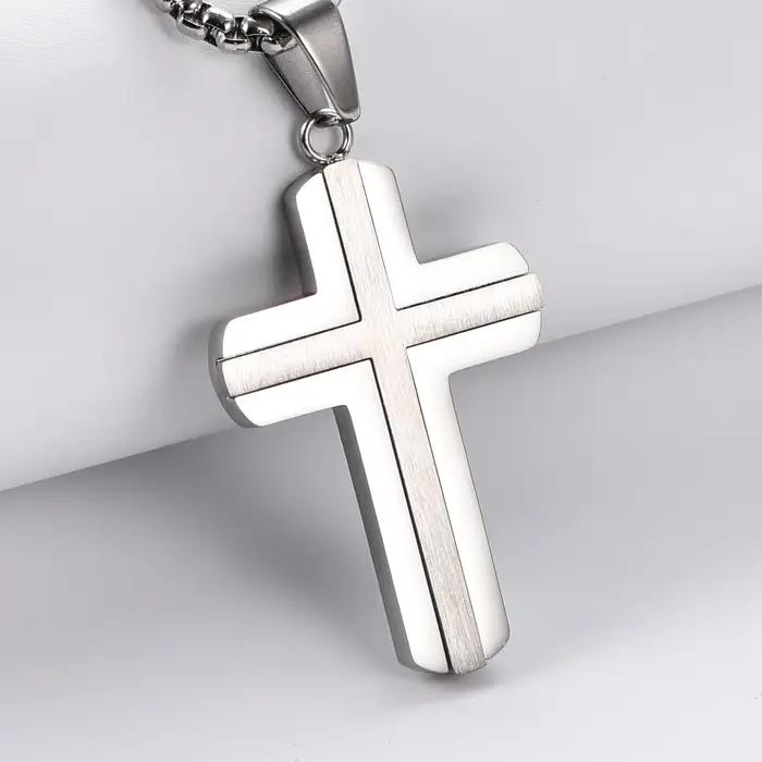 Collier pendentif croix en acier inoxydable pour hommes, breloque petit ami, Punk hip hop, argent, o