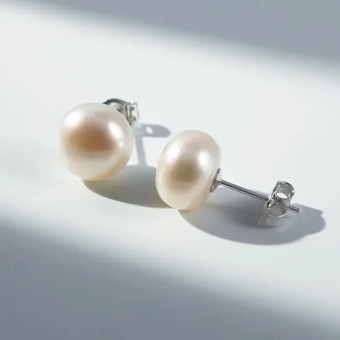 100% perles naturelles boucles d'oreilles perle demi-trou percé