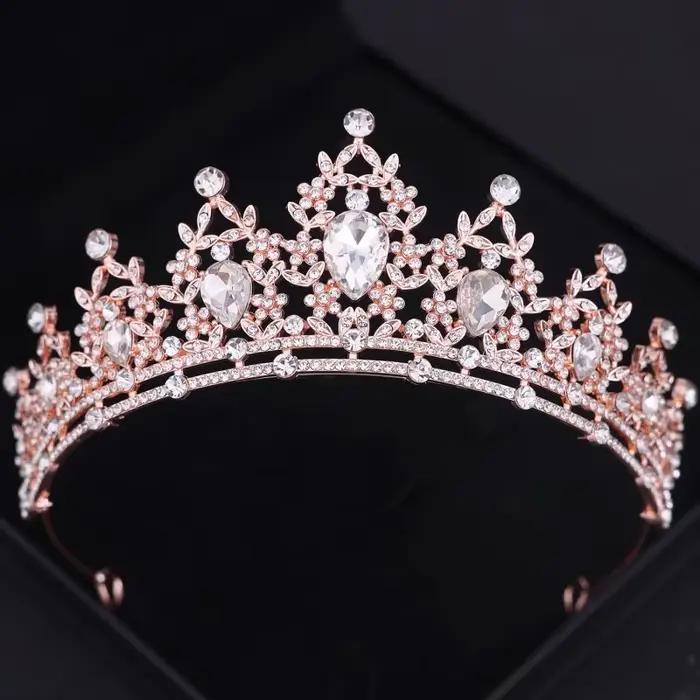 Diadèmes et couronnes en cristal couleur or Rose, strass, diadème de princesse de bal, accessoires p
