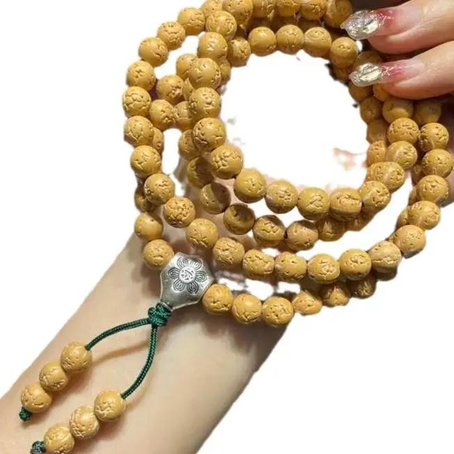 Bracelet multi-tours en perles rondes lisses marron