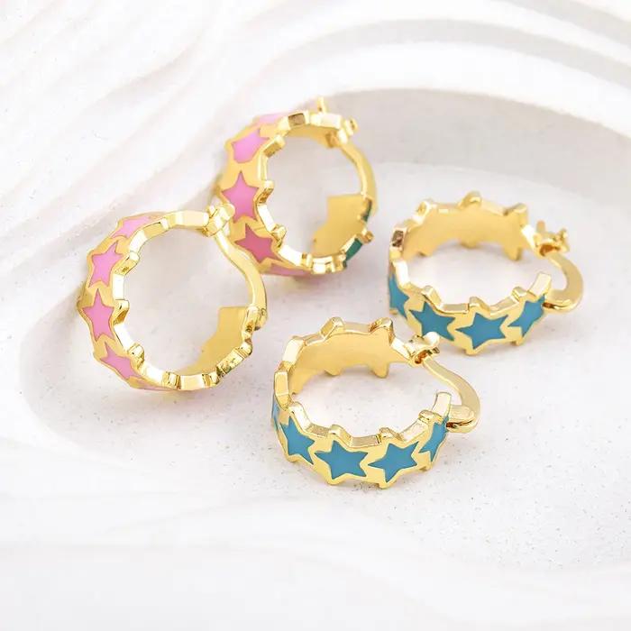 Boucles d'oreilles en émail en forme d'étoile arc-en-ciel pour femmes