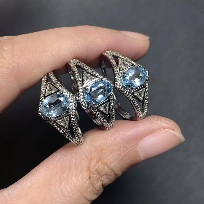 Bague en aquamarine naturelle 40 mm