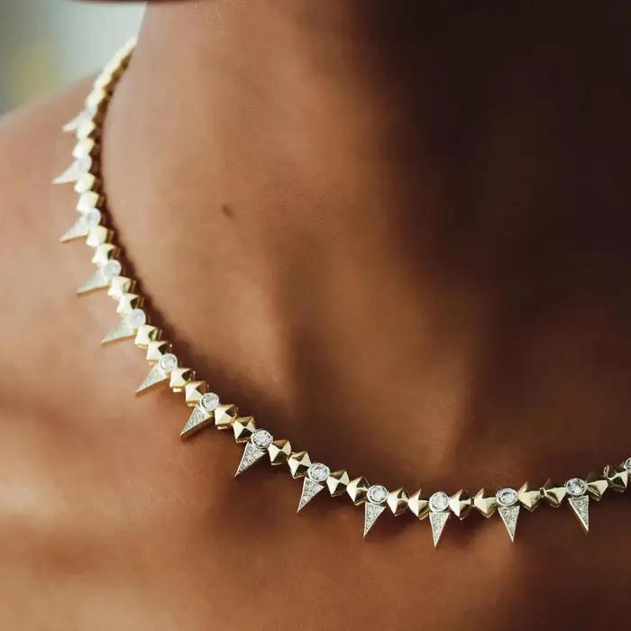 2025 nouveau Cool femmes bijoux couleur or Rock Punk CZ pavé Spike géométrique charme chaîne collier