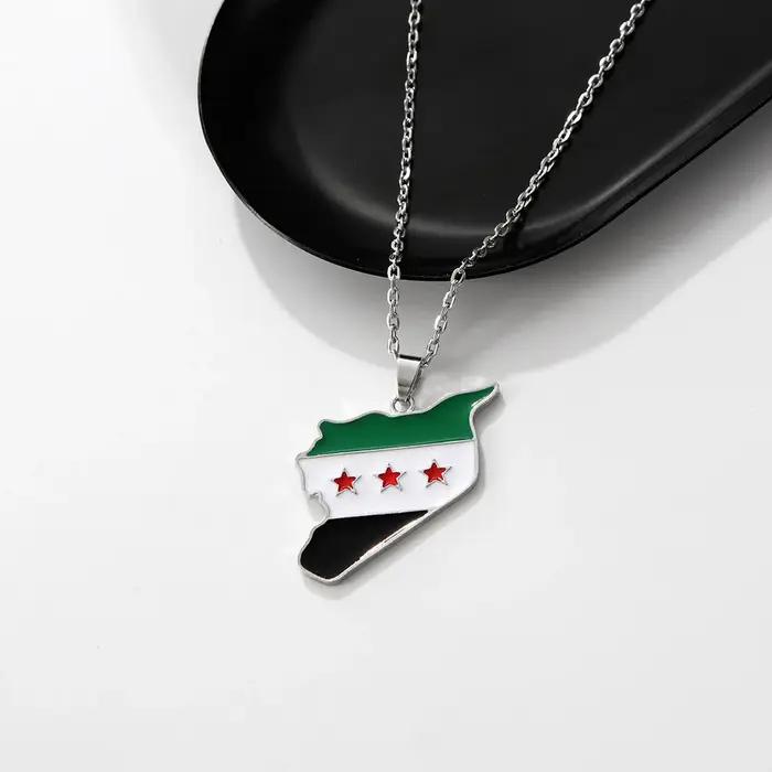 Collier de géographie populaire – Breloque drapeau en métal antique avec finition émaillée