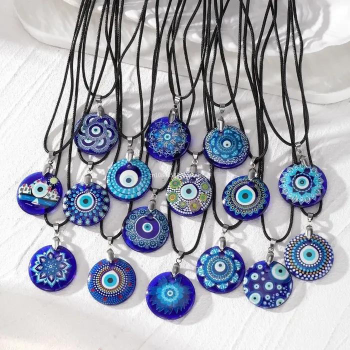 Collier ULBoho Flower Blue Evil Eyes pour hommes et femmes