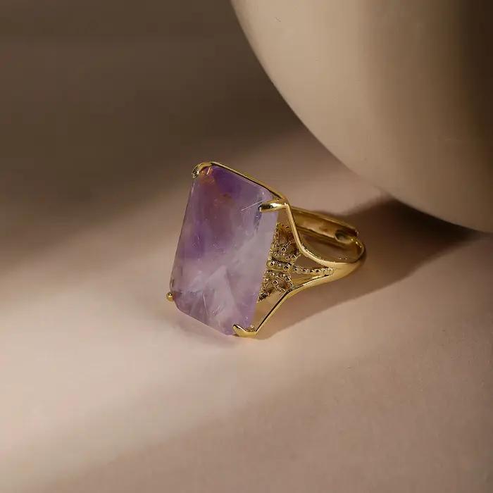 Bague en pierre d'améthyste naturelle pour femmes