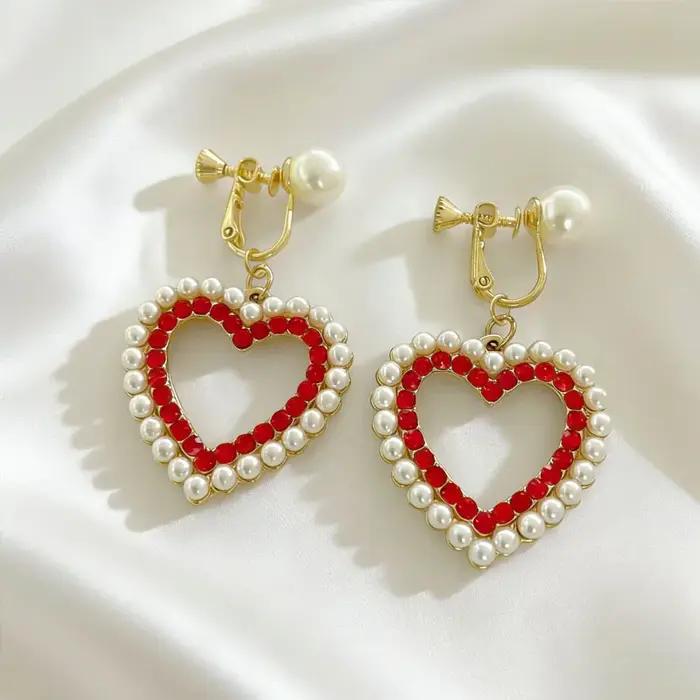 No Piercing oreille Clips femmes-Rétro français blanc pétale fleur larme perle pince sur boucles d'oreilles élégant doux quotidien fête bijoux