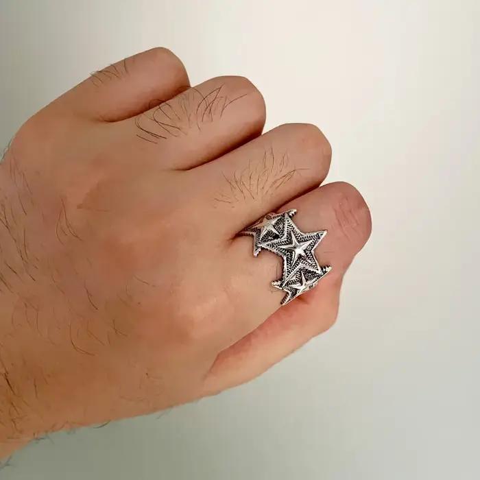 Bague rétro Triple étoile bijou de style punk gothique vintage ouverte pour hommes et femmes occasions spéciales partys