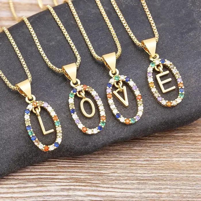 Pendentif initial en or avec zirconium mode longue chaîne pour femmes occasions spéciales mon nom bijoux alphabet a-z