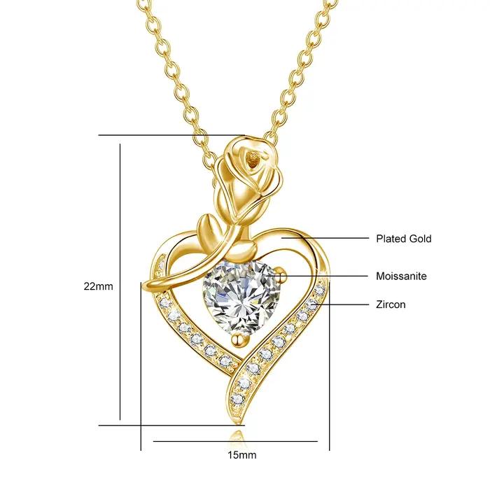 Collier en Moissonite Fleurs de Rose avec Pendentif Cœur et Certificat pour Occasions Spéciales Bijoux Luxe Fiançailles Mariage